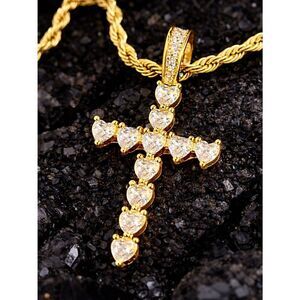 Gold Heart Diamond Cross Necklace
